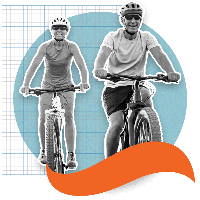 Older couple riding mountain bikes