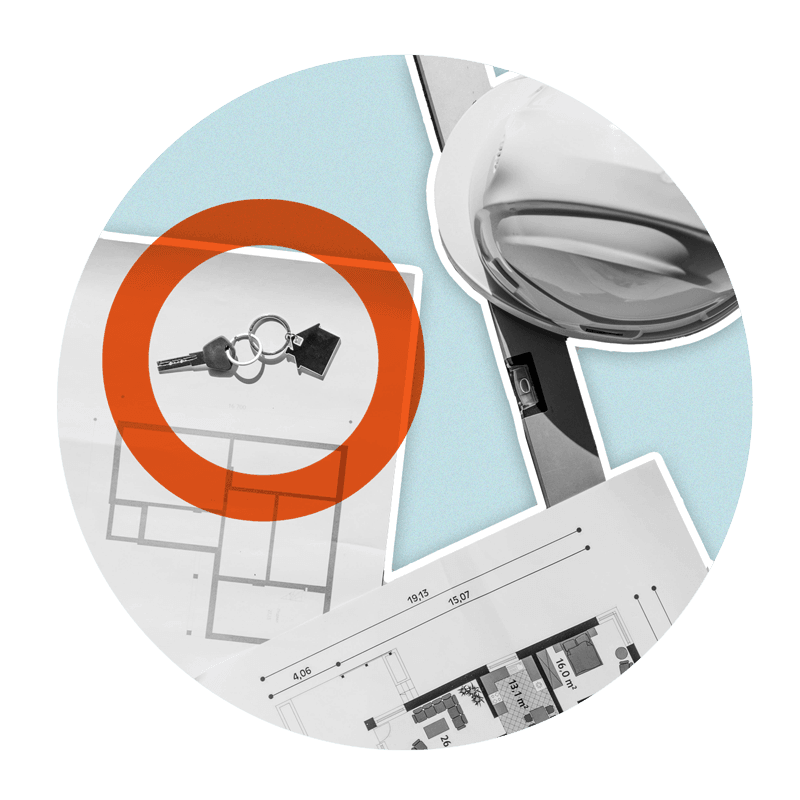 Keys plans and construction hat