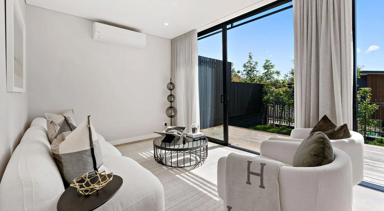 Interior photo of living area at Arahia Residences, in Northcote, Auckland