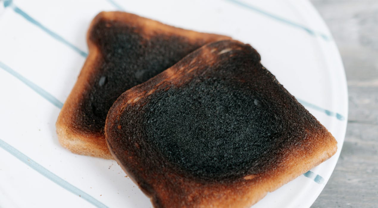 Two pieces of burnt toast on a plate