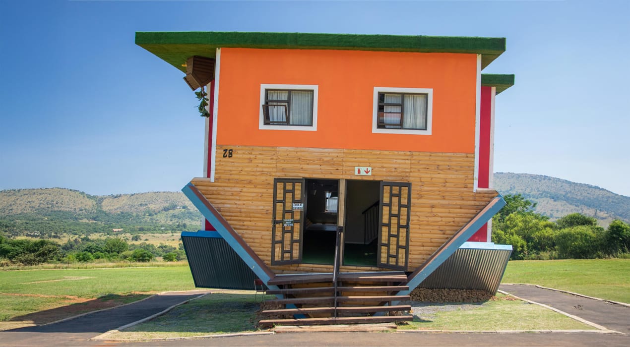 Orange house built upside-down
