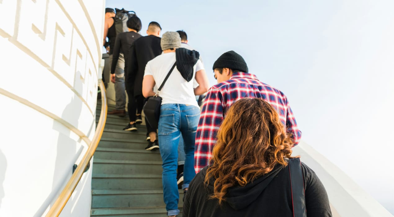 People queuing on some stairs