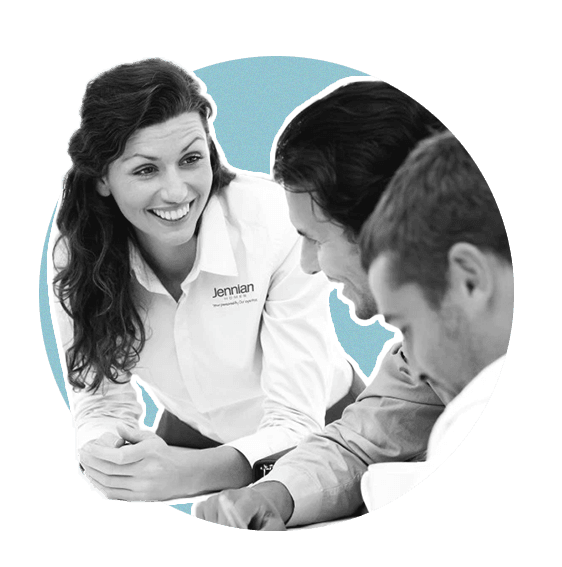 Jennian Homes employee talking to two men