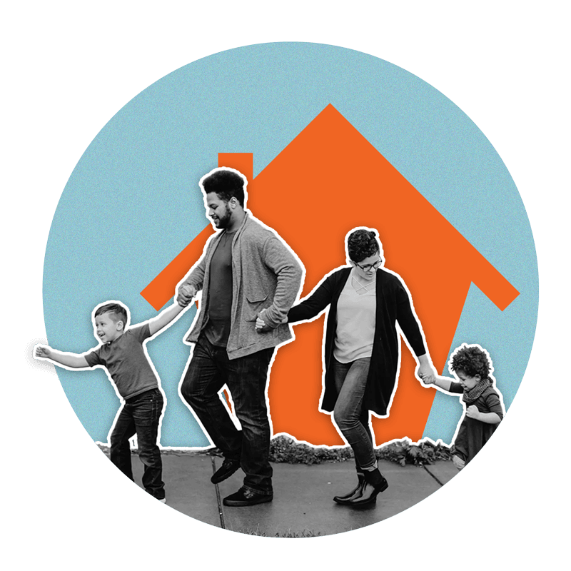 Mum, dad, son and daughter walking in a line